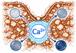 MacroPrima calcium in a soil furrow, with surrounding ions displaced from exchange surfaces